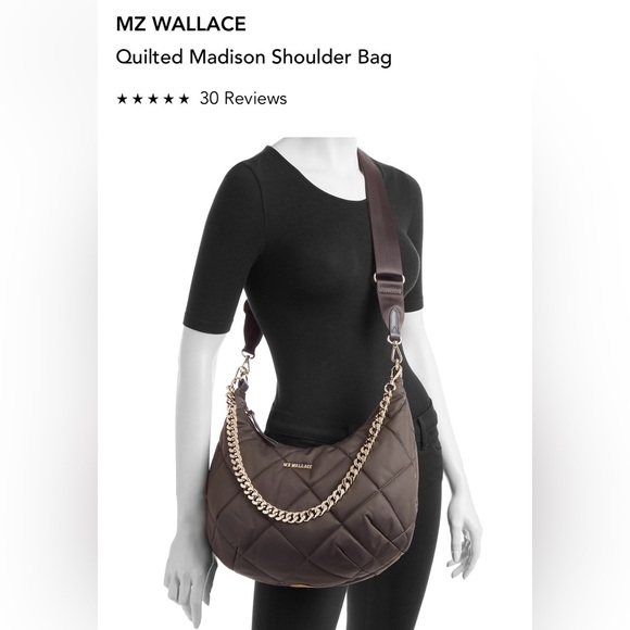 MZ Wallace Brown Quilted Madiso Shoulder Women's Bag - Picture 9 of 12